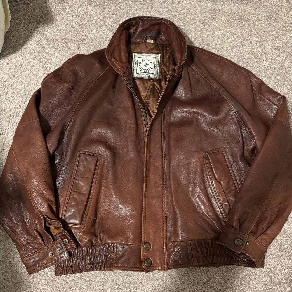 Vintage Pelle Sport Brown Leather Bomber Jacket